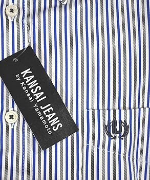 KANSAI JEANS 山本寛斎 マドラスチェック 半袖ボタンダウンシャツ Amazon.co.jp: KANSAI JEANS シャツ A 青ストライプ Lサイズ